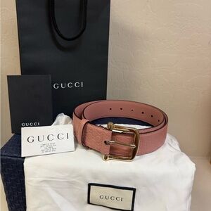 Gucci Rose Leather Belt with Gold Buckle